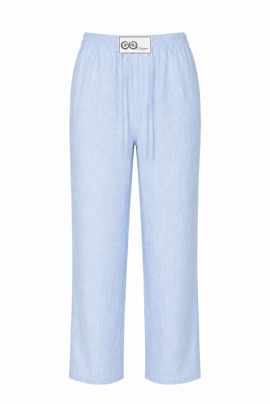 Pantalone Lungo in Lino Azzurro
