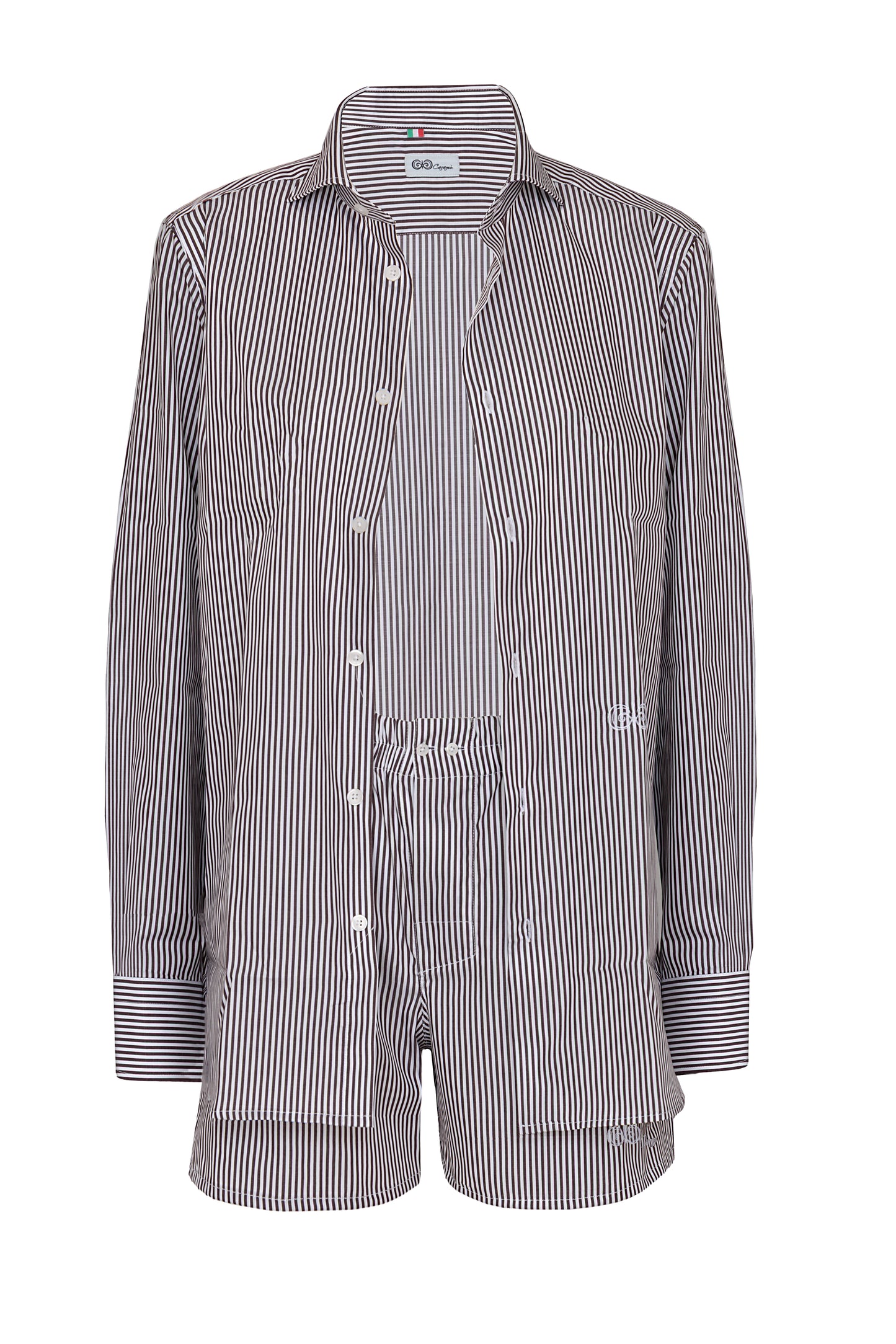 Camicia a Righe Marrone e Bianca in Cotone Popeline