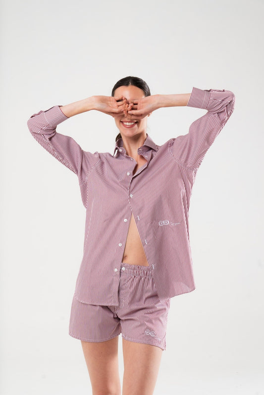 Boxer a Righe Rosso e Bianco in Cotone Popeline - Carami - Caramì Lingerie & Activewear Made in Italy