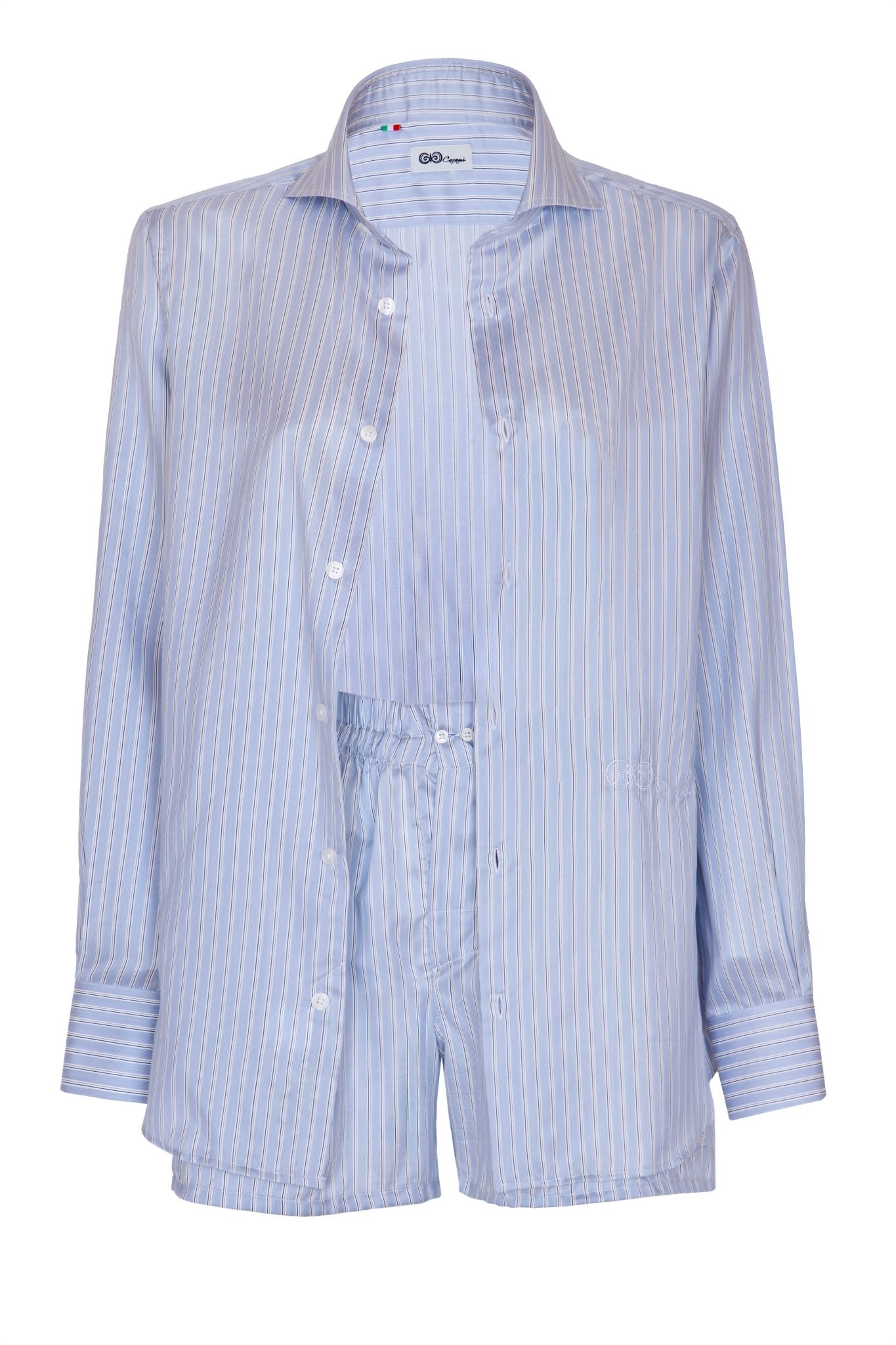 Camicia a Righe Azzurra e Bianca in Seta - Carami - Caramì Lingerie & Activewear Made in Italy