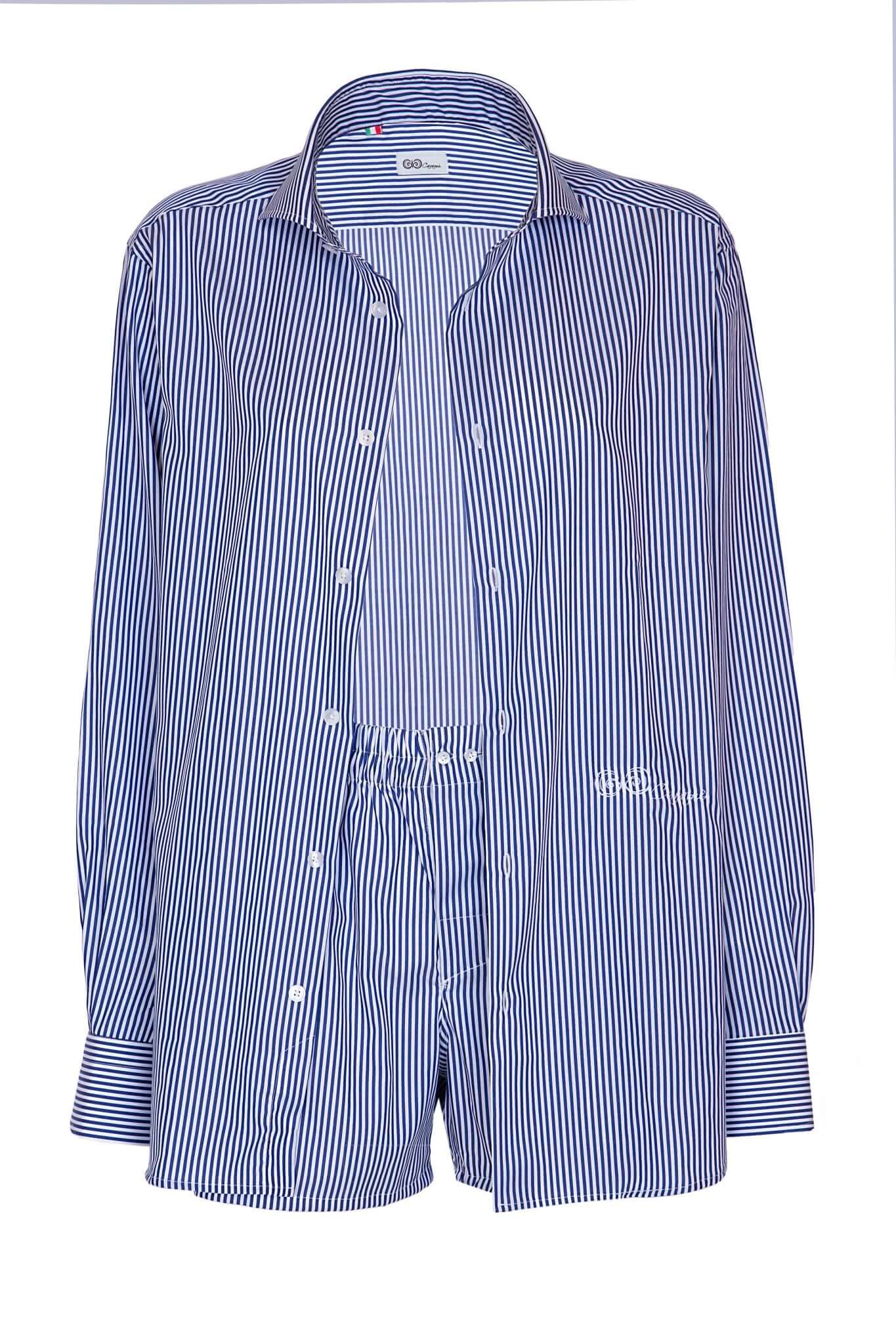 Camicia a Righe Blu e Bianca in Cotone Popeline - Carami - Caramì Lingerie & Activewear Made in Italy