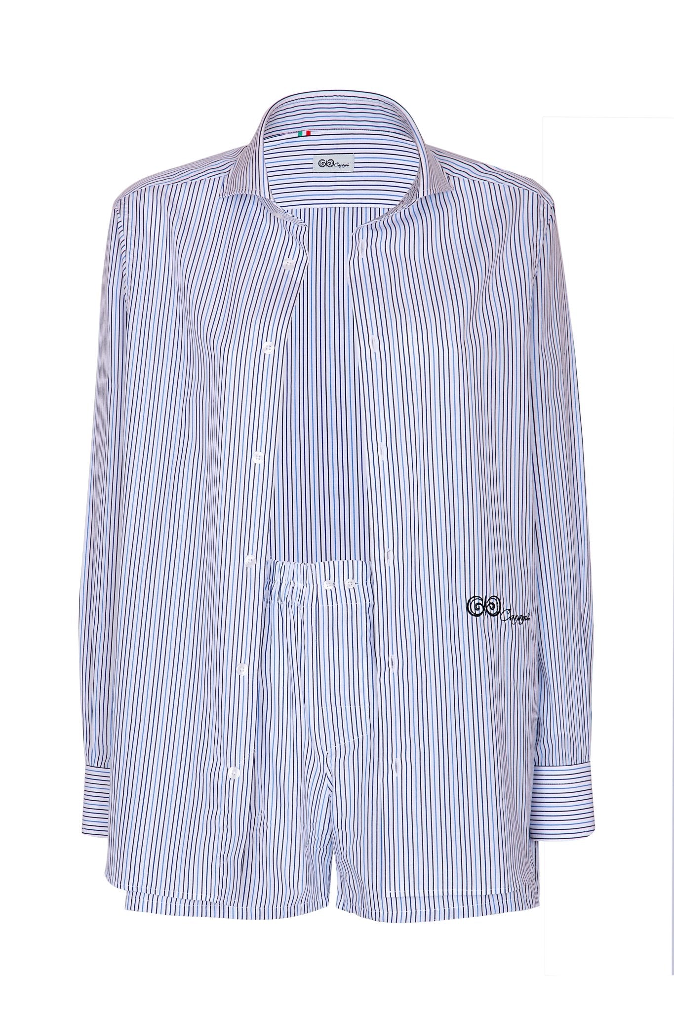 Camicia a Righe Sottili Blu e Nera in Cotone - Carami - Caramì Lingerie & Activewear Made in Italy