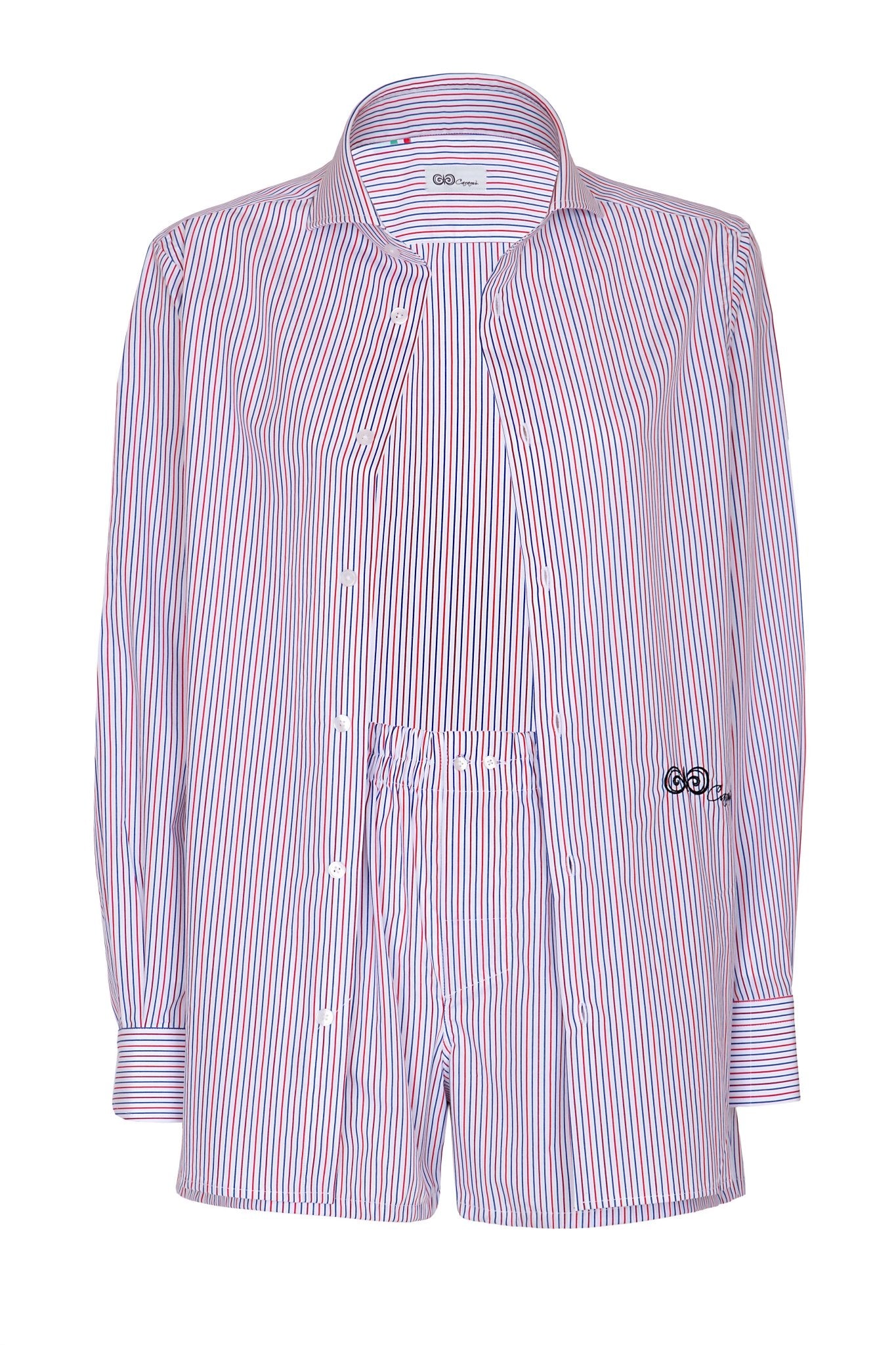 Camicia a Righe Sottili Blu e Rossa in Cotone - Carami - Caramì Lingerie & Activewear Made in Italy