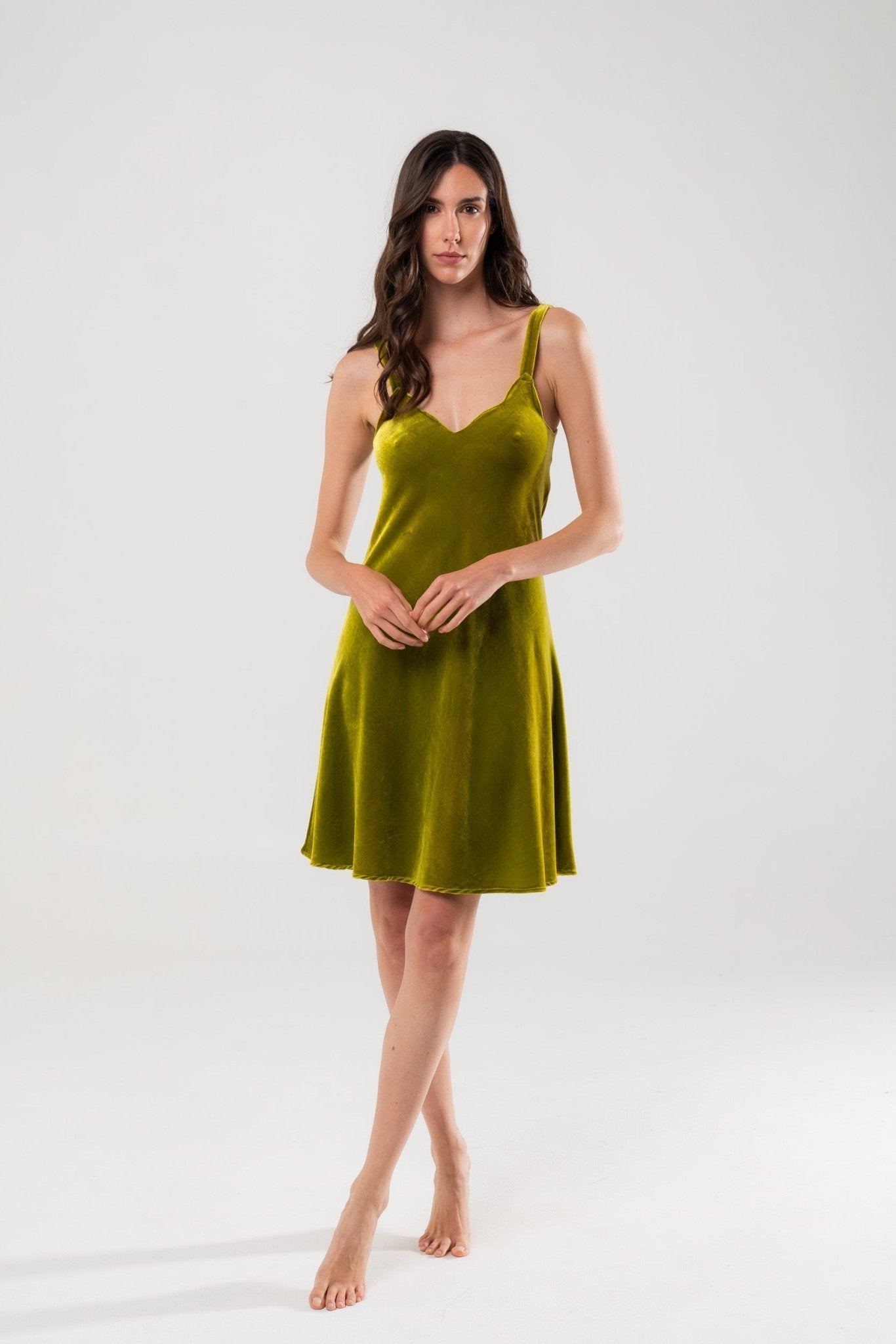 Camicia da Notte in Velluto di Seta Verde - Carami - Caramì Lingerie & Activewear Made in Italy