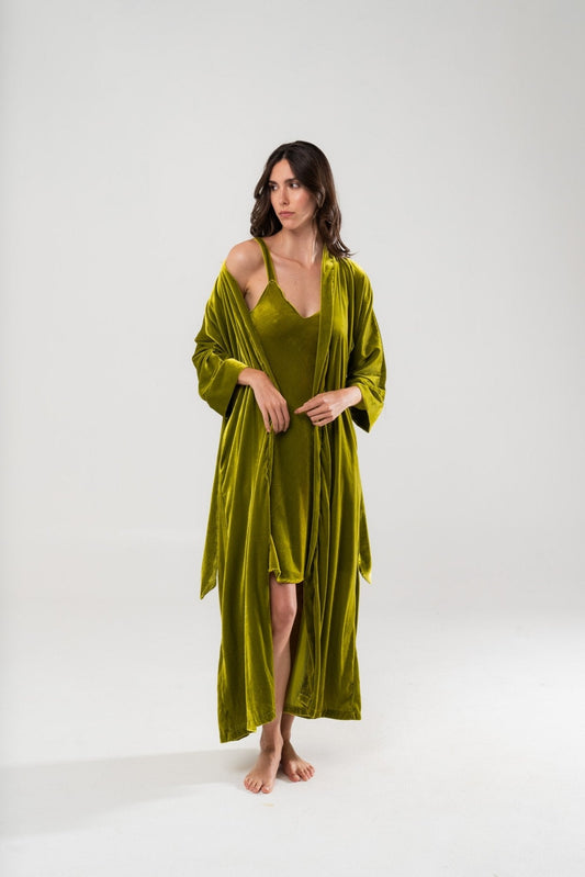 Kimono in Velluto di Seta Verde - Carami - Caramì Lingerie & Activewear Made in Italy
