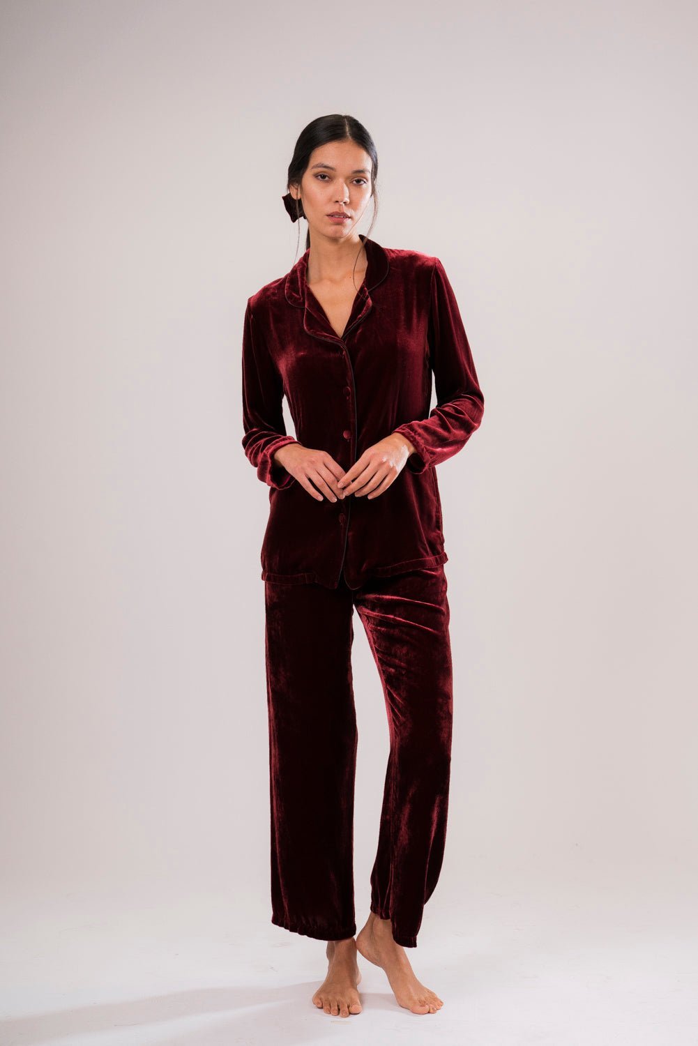 Pantalone in Velluto di Seta Rosso - Carami - Caramì Lingerie & Activewear Made in Italy