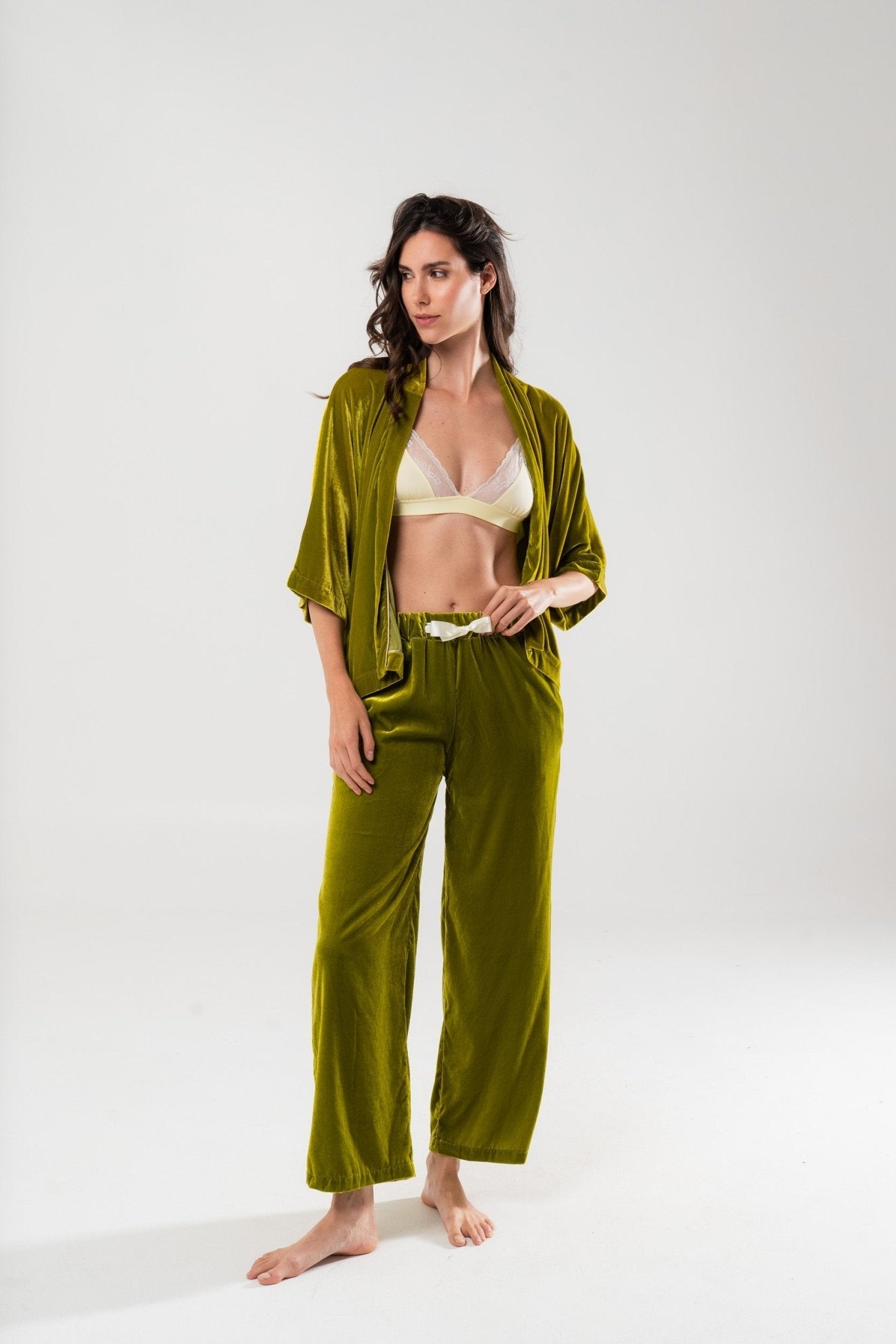Pantalone in Velluto di Seta Verde - Carami - Caramì Lingerie & Activewear Made in Italy