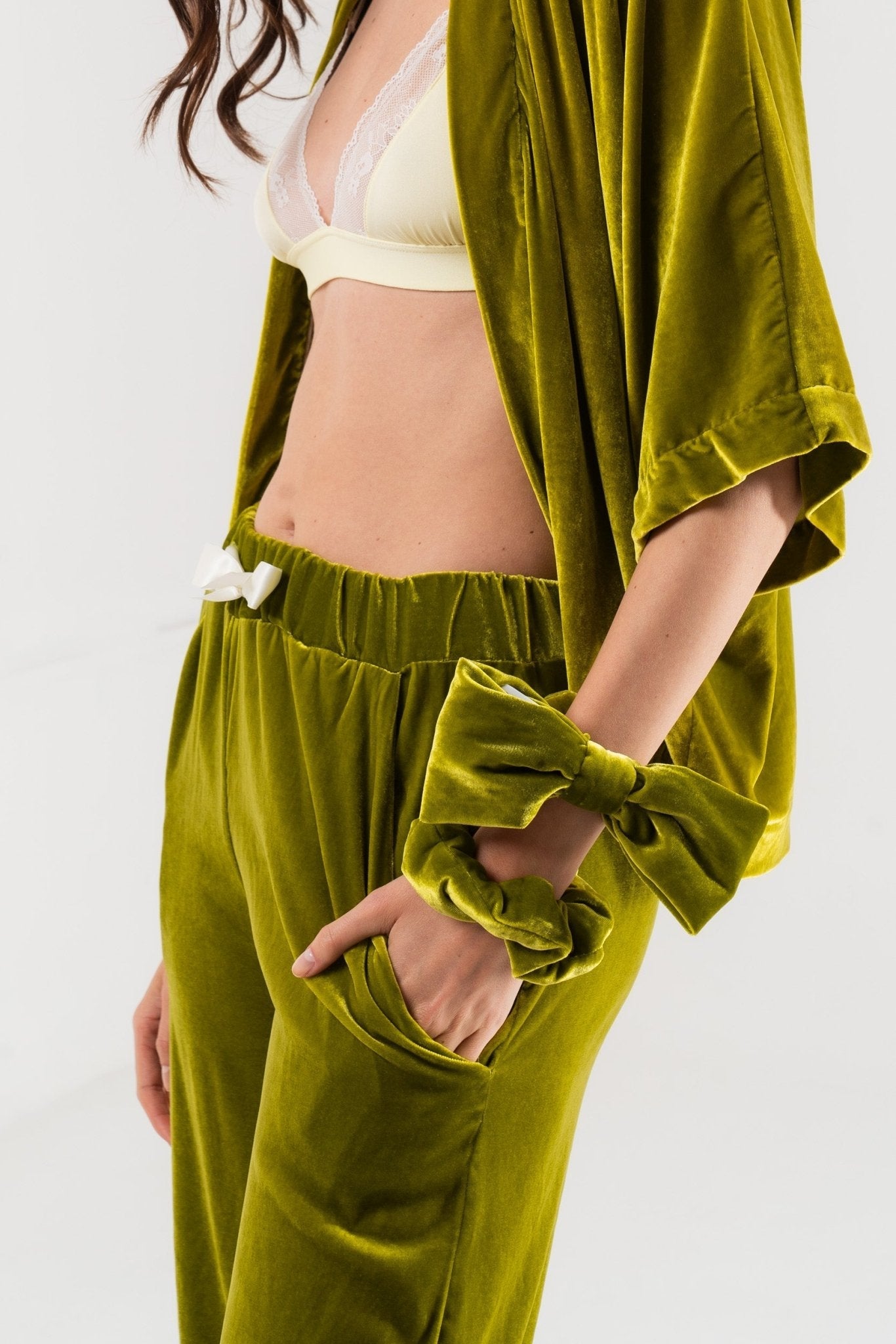 Pantalone in Velluto di Seta Verde - Carami - Caramì Lingerie & Activewear Made in Italy