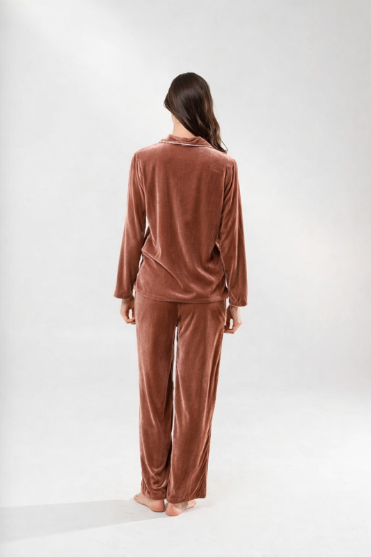 Pigiama Set in Velluto di Seta Rosa