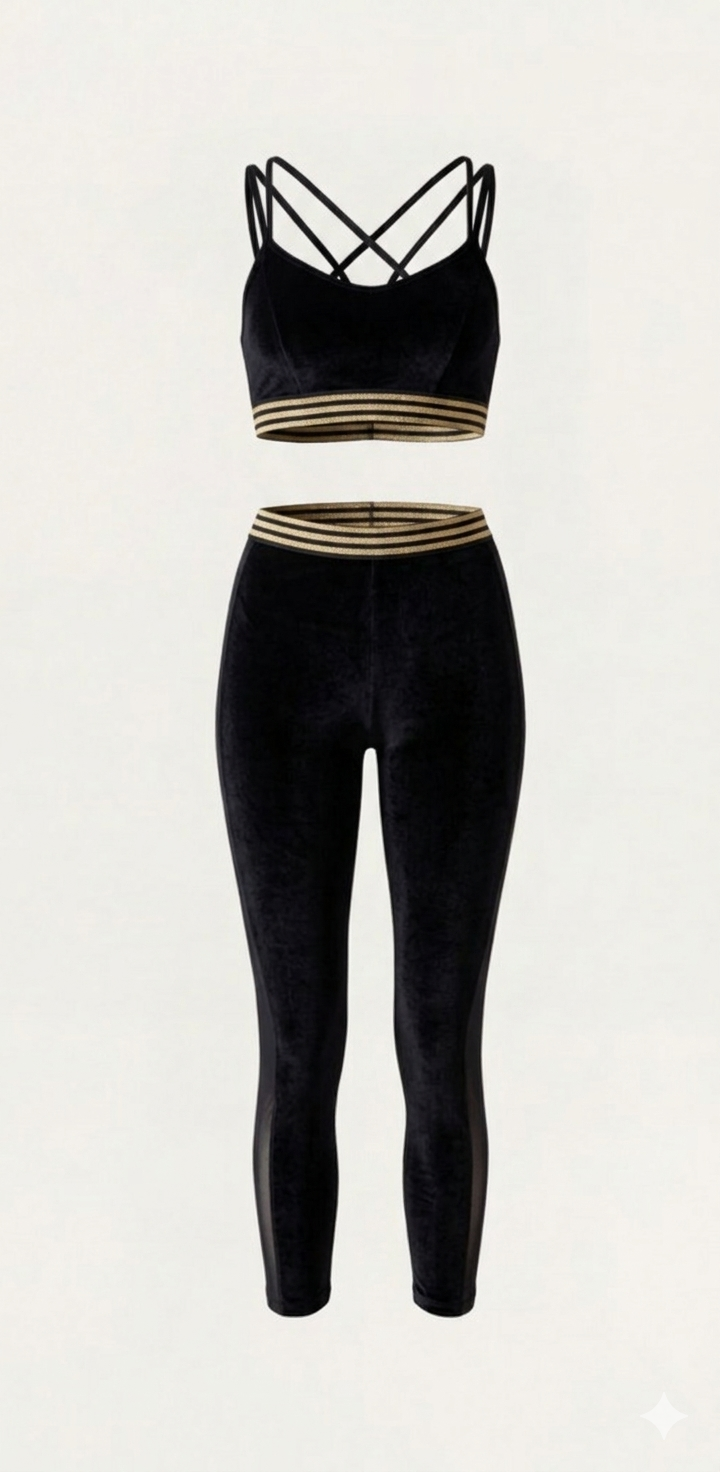 Leggings Sport Velluto Nero Liscio
