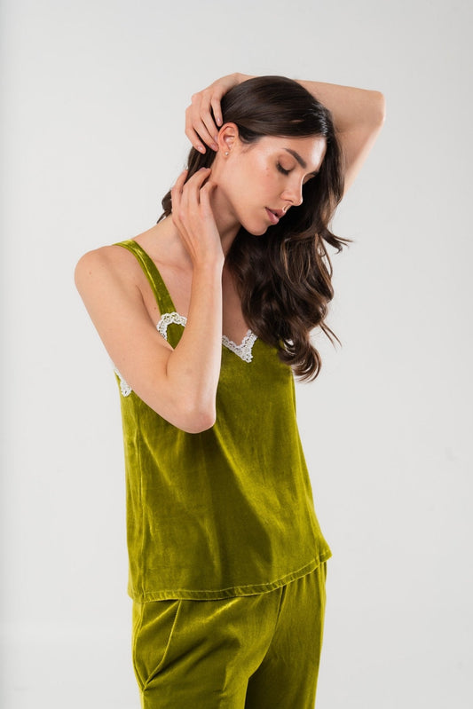 Top in Velluto di Seta Verde - Carami - Caramì Lingerie & Activewear Made in Italy