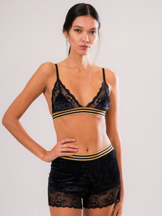 Reggiseno Triangolo Velluto Nero Sibilla - Carami - Caramì Lingerie & Activewear Made in Italy