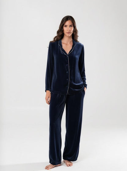 Pigiama Set in Velluto di Seta Blu