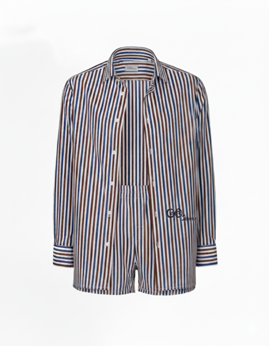 Camicia Tricolore Blu e Marrone in Cotone