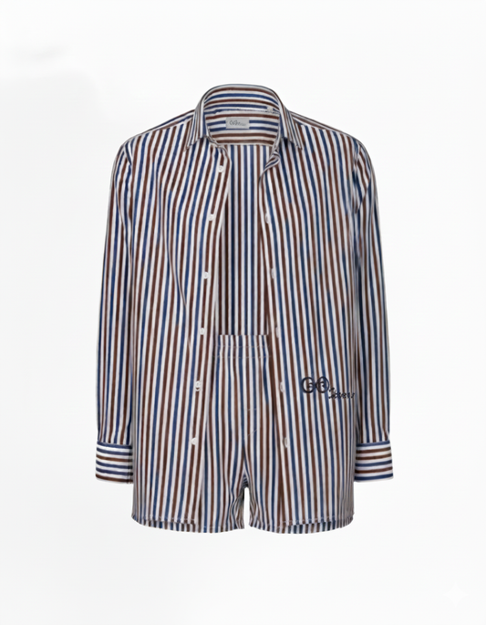 Camicia Tricolore Blu e Marrone in Cotone