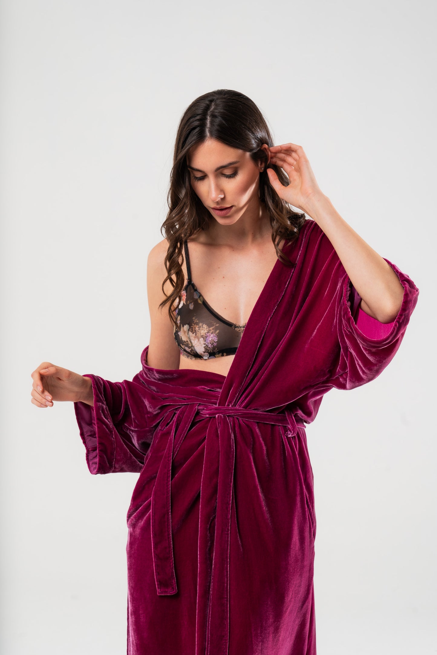 Kimono Velours De Soie Framboise