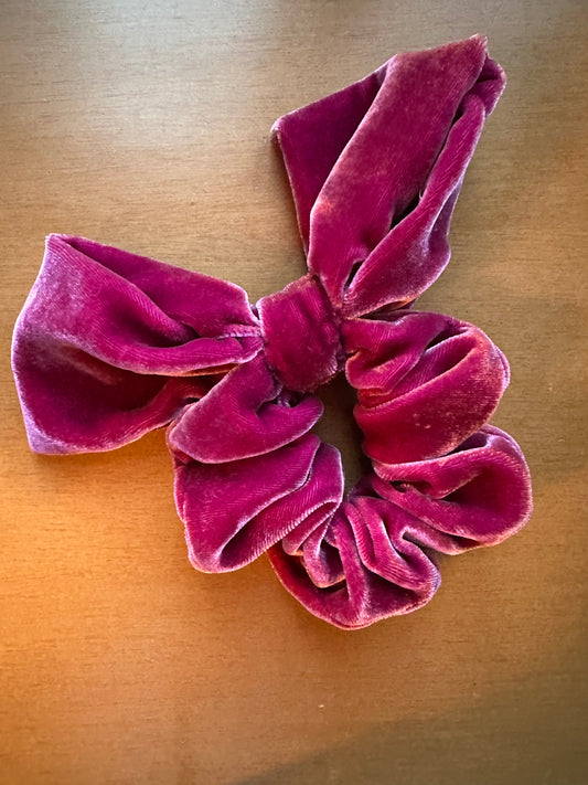 Raspberry Velvet Scrunchie with Bow