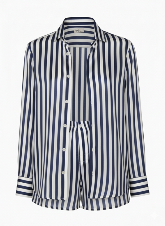 Camicia a Righe Blu e Bianca in Seta