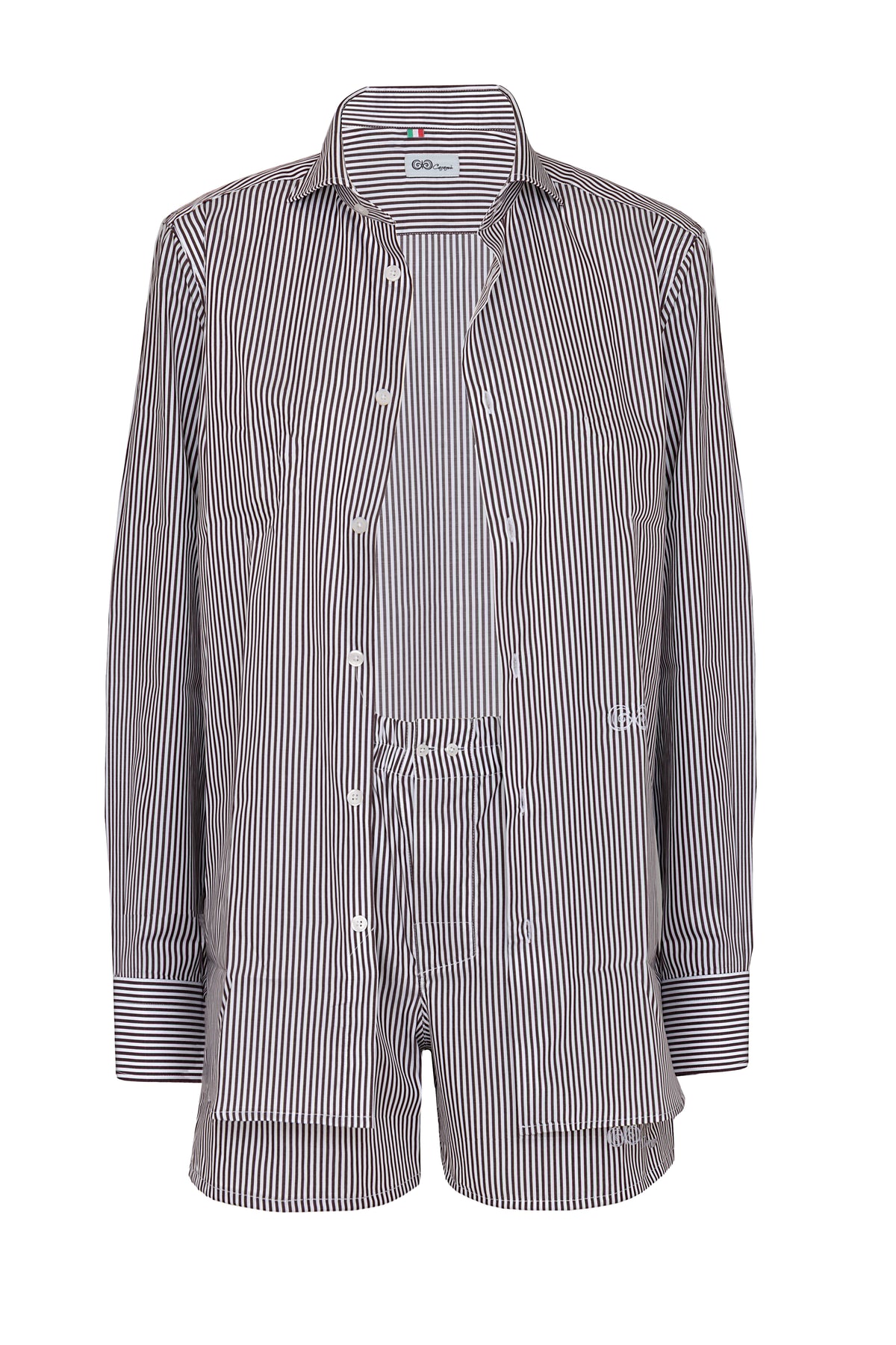 Caramì: Brown and White Striped Poplin Cotton Shirt