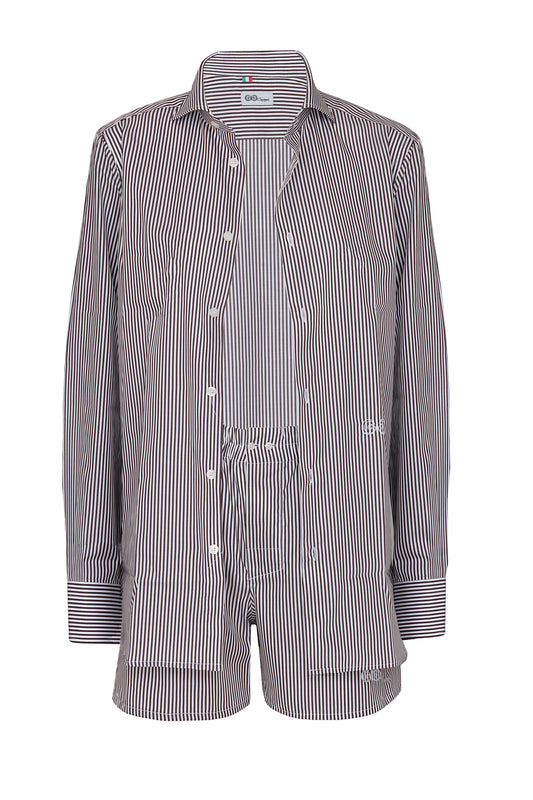 Chemise à rayures marron et blanche en popeline de coton