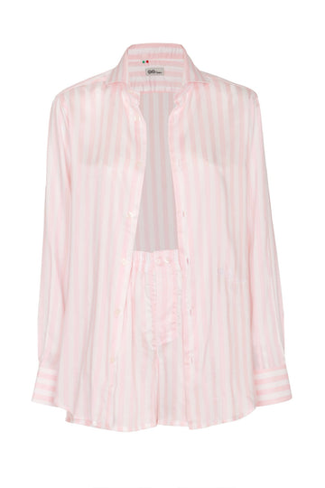 Pink and White Striped Silk Shirt