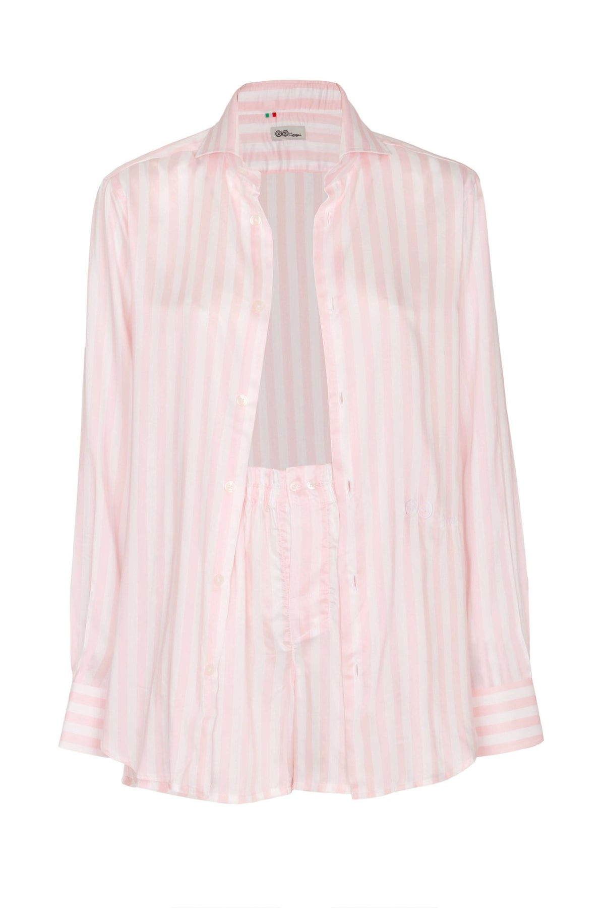 Pink and White Striped Silk Shirt Caramì – flat lay