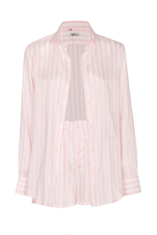 Chemise en soie à rayures roses et blanches