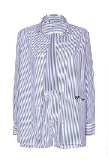 Blue and Black Thin Striped Cotton Shirt 