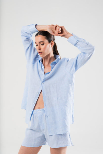 Camicia Azzurra in Lino - Carami - Caramì Lingerie & Activewear Made in Italy