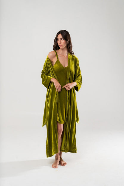 Camicia da Notte in Velluto di Seta Verde - Carami - Caramì Lingerie & Activewear Made in Italy