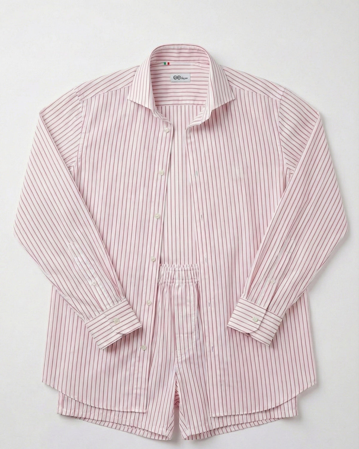 Camicia rosa in cotone popeline con righe rosse Caramì – still life