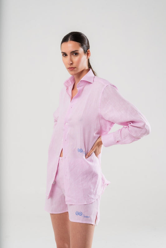 Chemise en lin rose