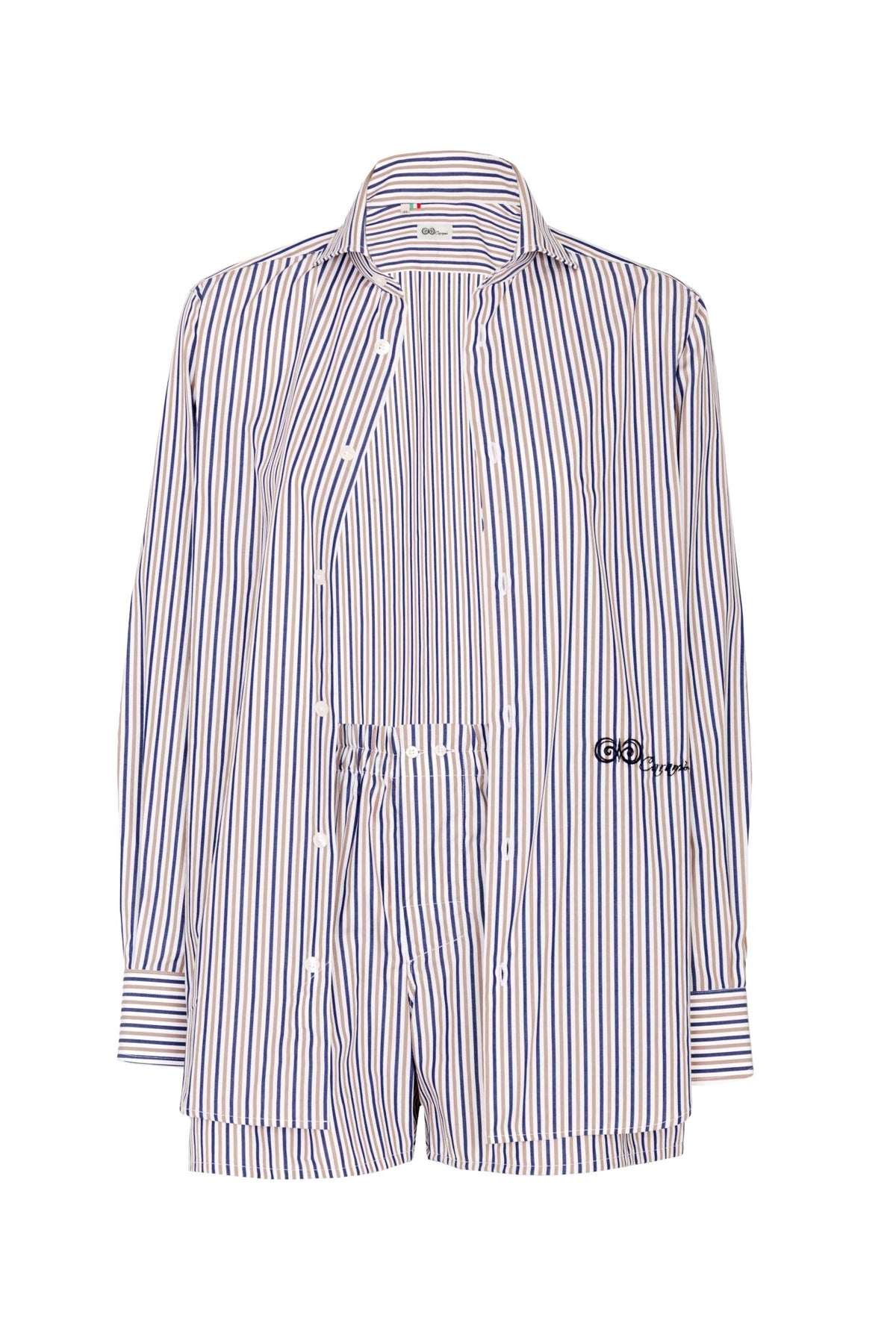 Brown Tricolor Cotton Shirt Caramì – flat lay