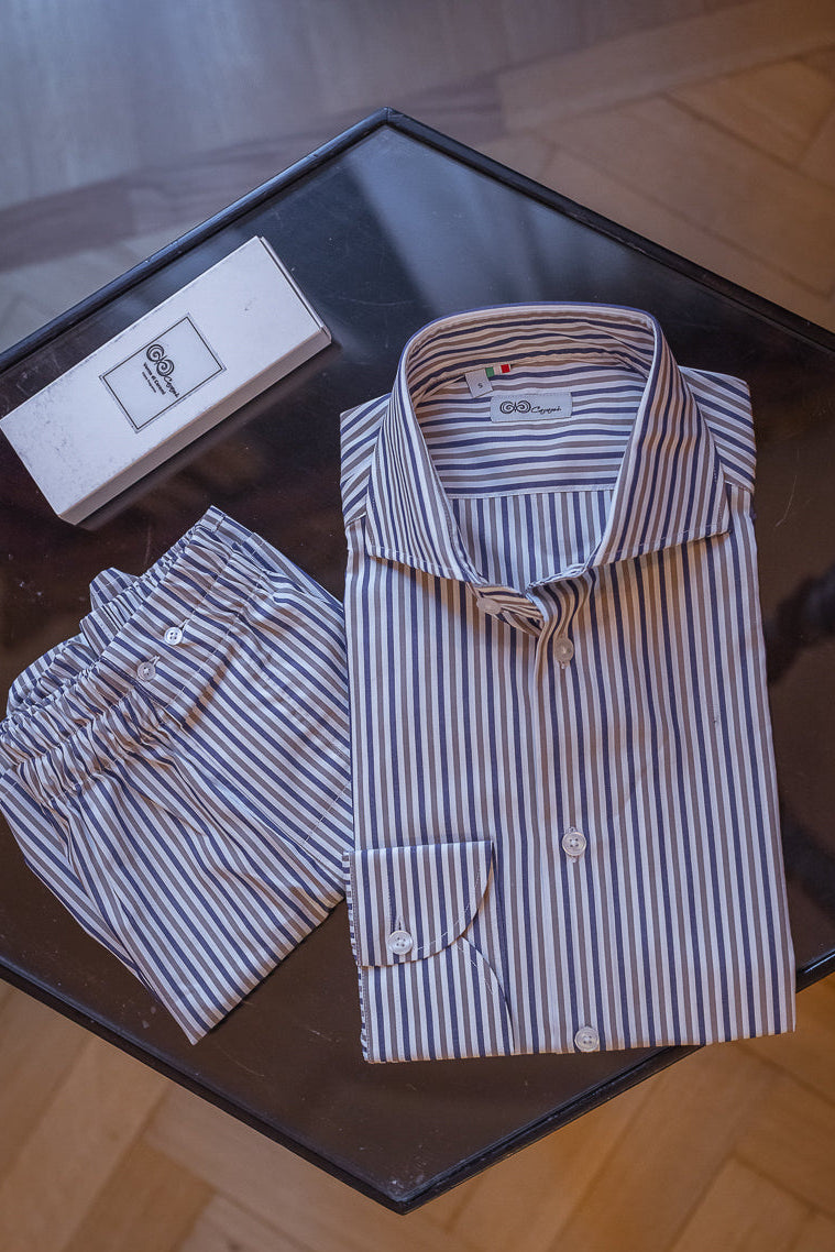 Brown Tricolor Cotton Shirt, Striped Fabric Detail Caramì