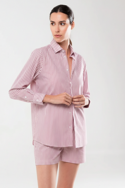 Camicia Rosa in cotone Popeline con Righe Rosse