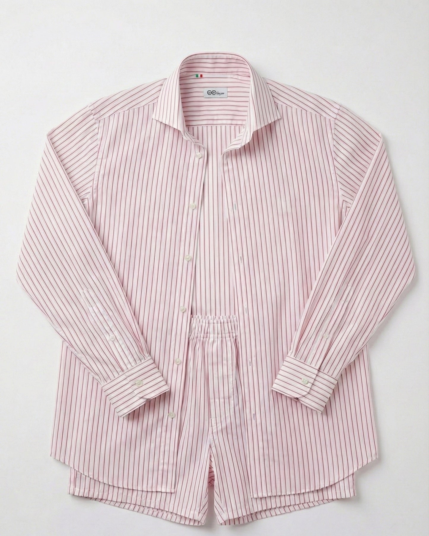 Camicia Rosa in cotone Popeline con Righe Rosse