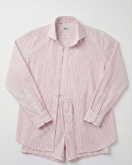 Camicia Rosa in cotone Popeline con Righe Rosse