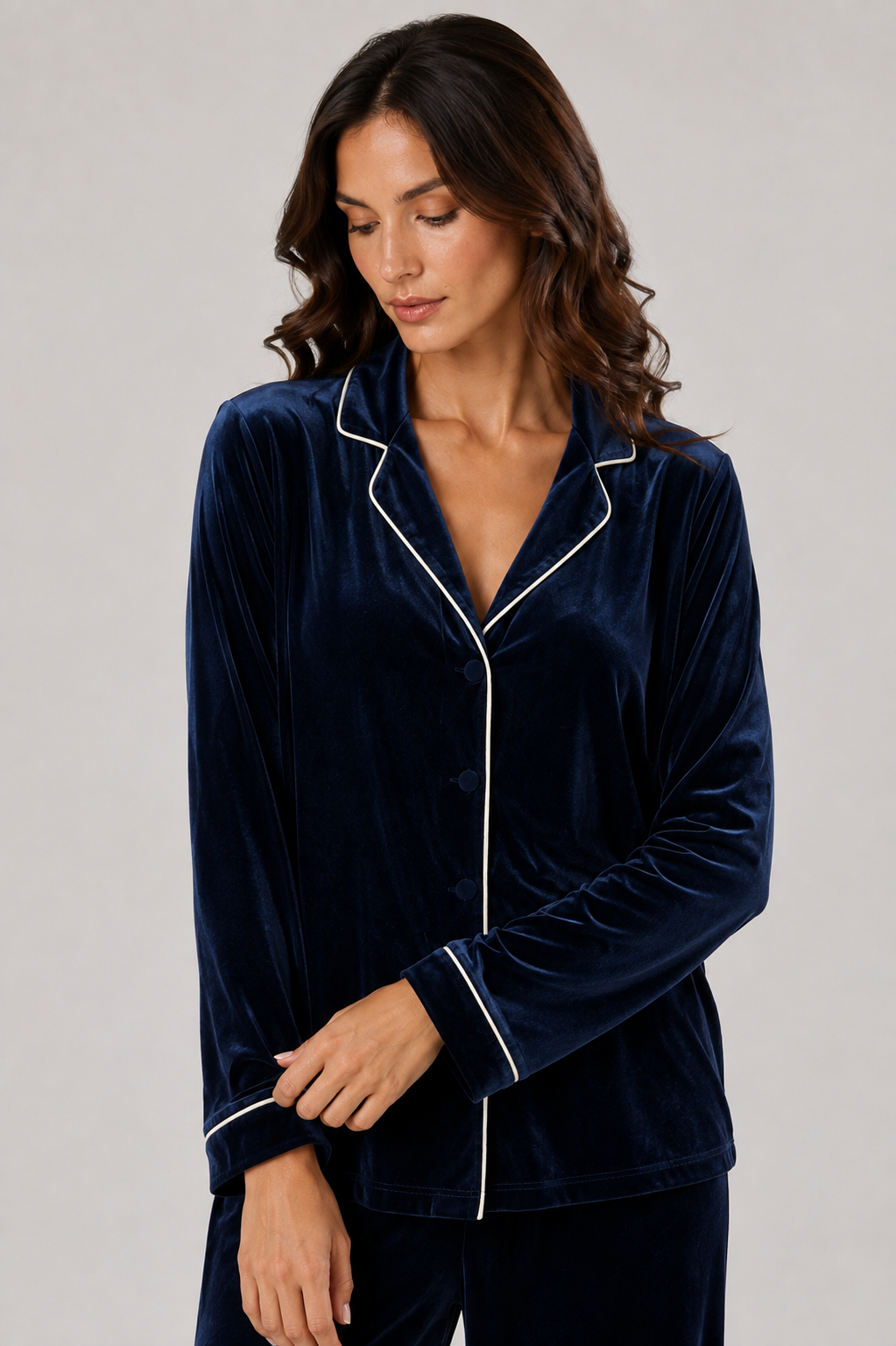 Camicia in Velluto di Seta Blu