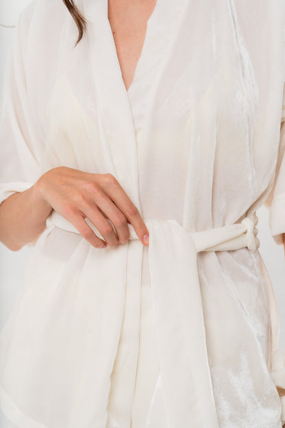 Kimono Corto in Velluto di Seta Bianco - Carami - Caramì Lingerie & Activewear Made in Italy