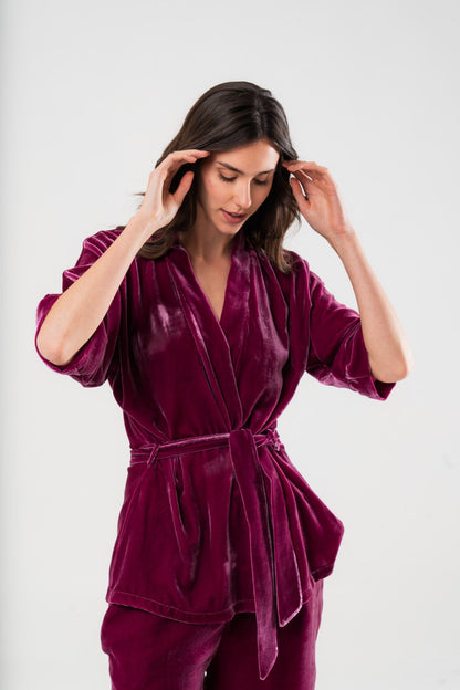 Kimono Corto in Velluto di Seta Lampone - Carami - Caramì Lingerie & Activewear Made in Italy