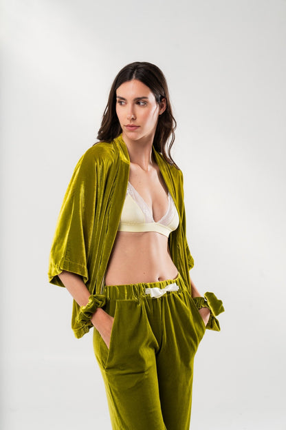 Kimono Corto in Velluto di Seta Verde - Carami - Caramì Lingerie & Activewear Made in Italy