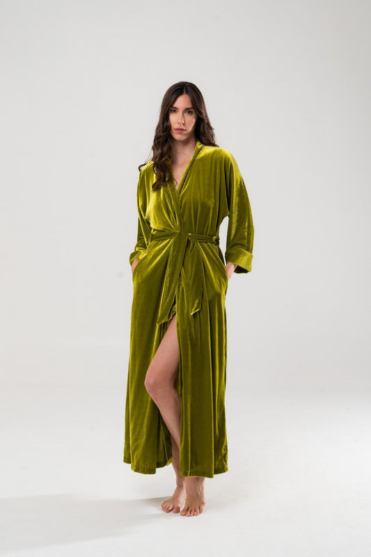 Kimono in Velluto di Seta Verde - Carami - Caramì Lingerie & Activewear Made in Italy