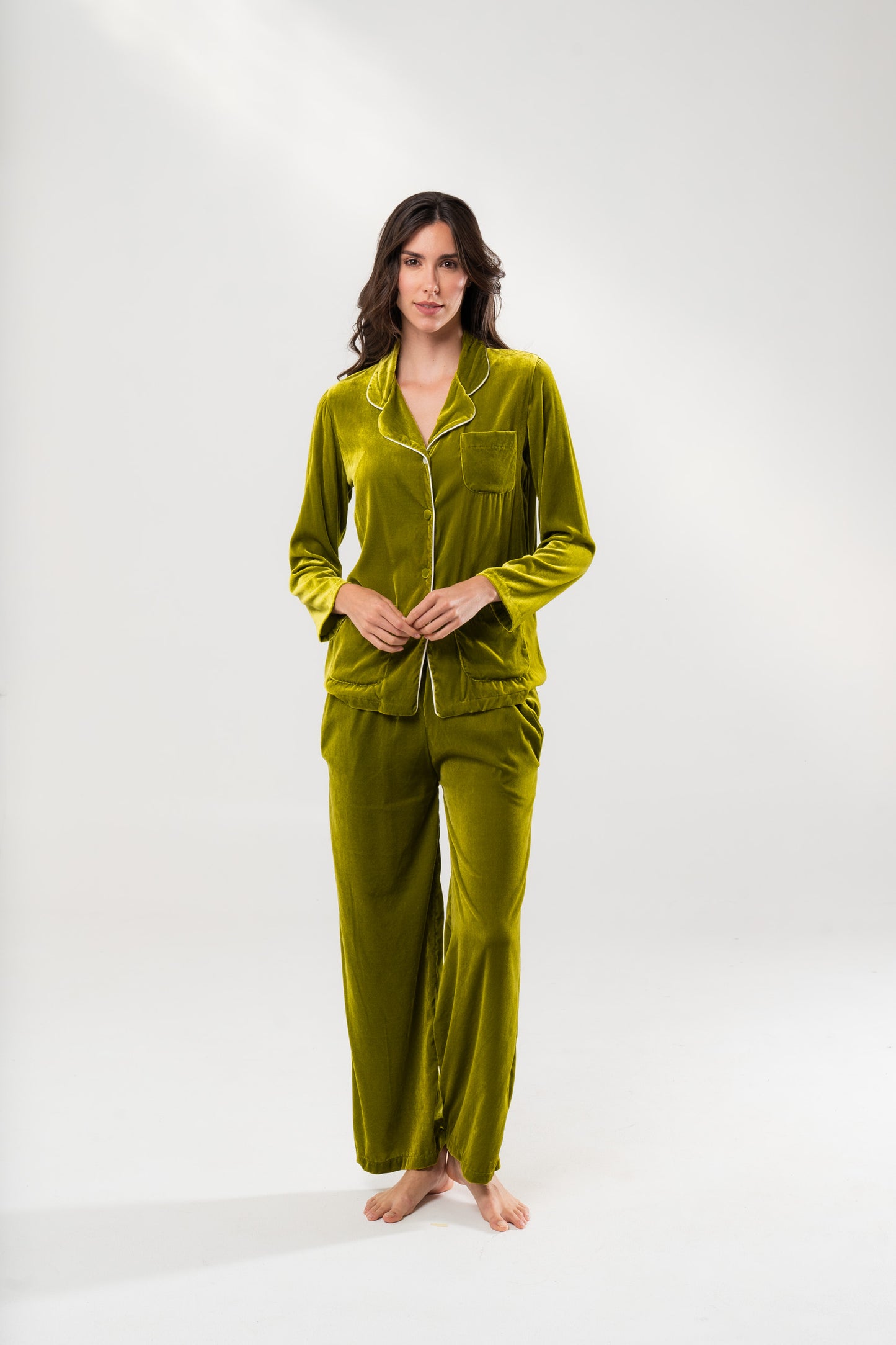 Pantalone in Velluto di Seta Verde