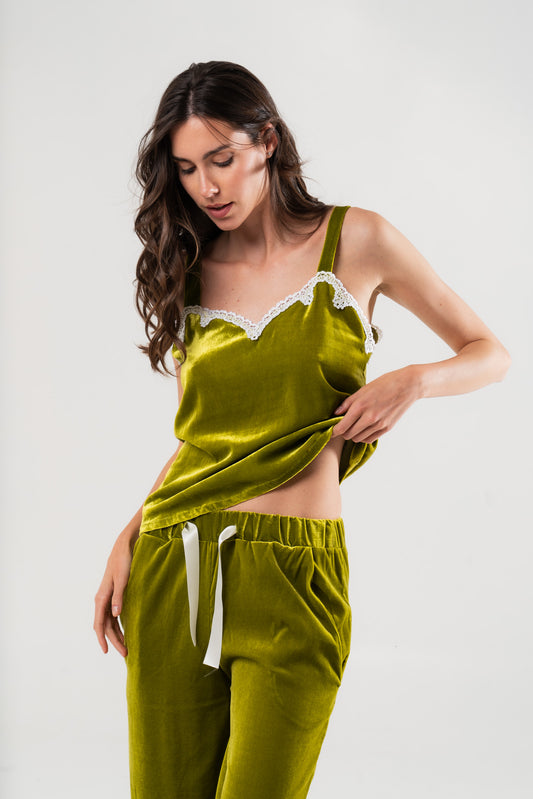 Green Silk Velvet Pyjama - Trousers
