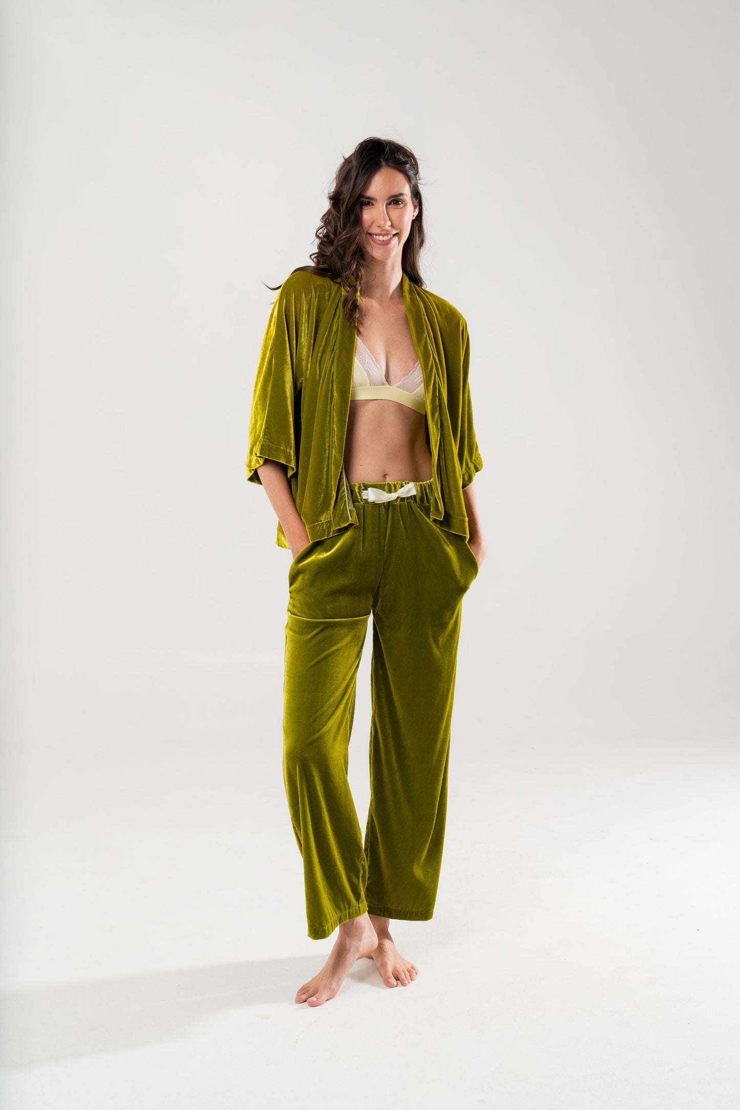 Pantalone in Velluto di Seta Verde