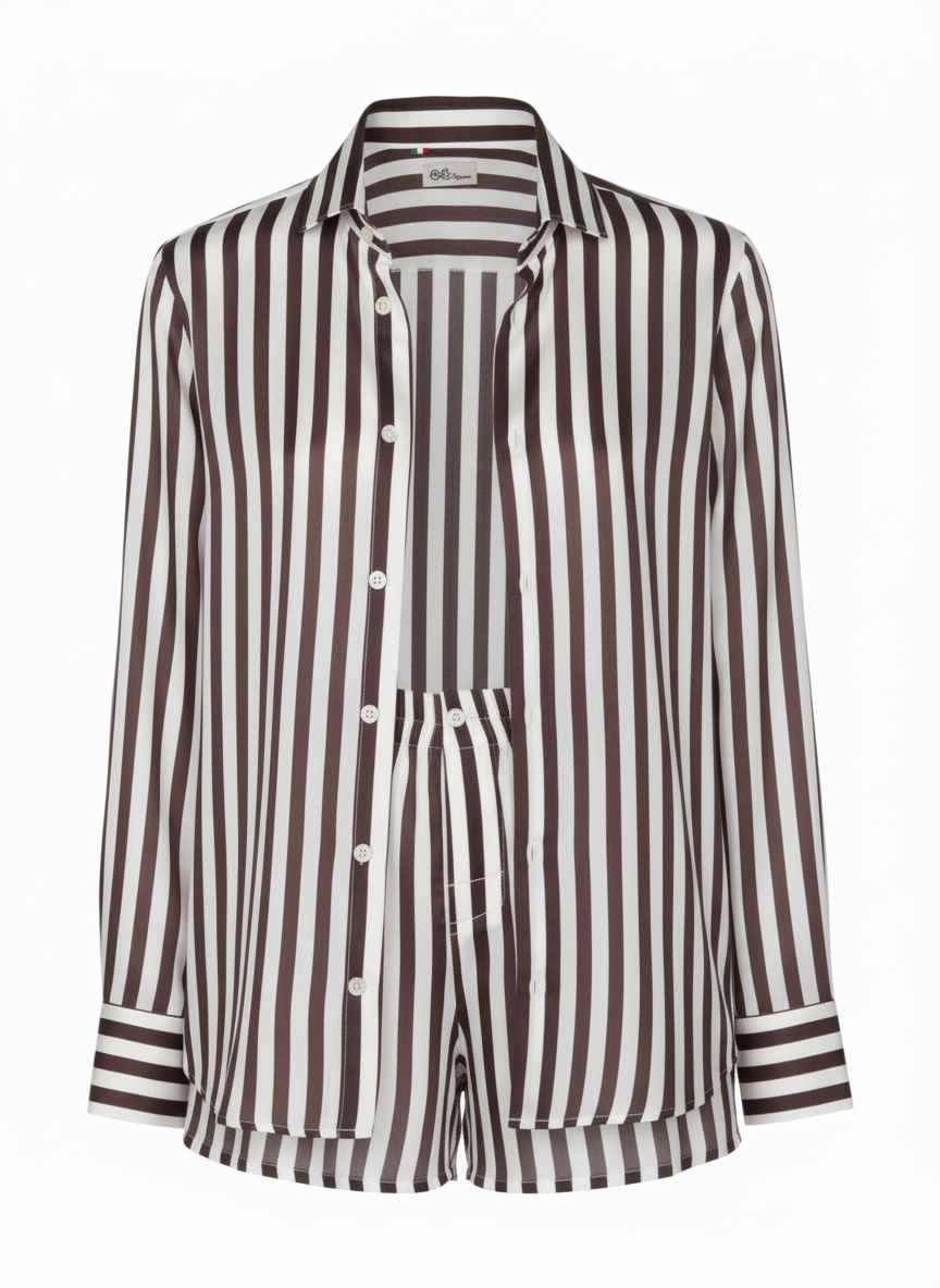 After Sex Caramì Brown Striped Silk Set