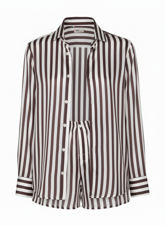 Chemise en soie à rayures bleues et blanches 