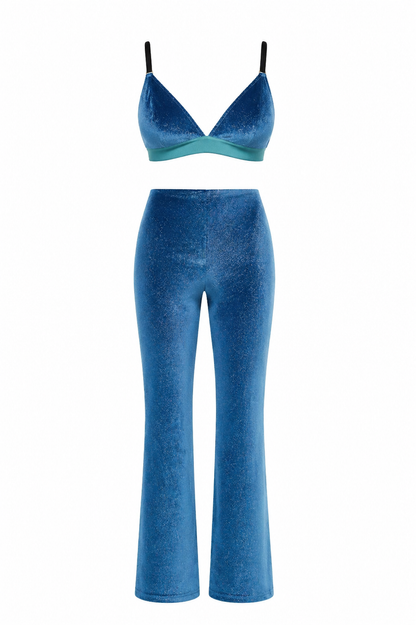 Legging évasé en Velours Bleu Pétrole