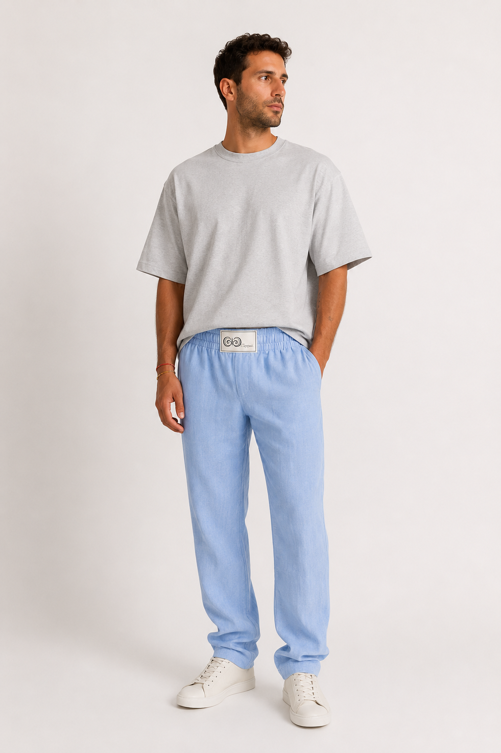 Pantalone Lungo in Lino Azzurro