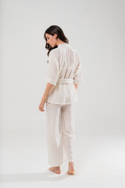 Pantalone in Velluto di Seta Bianco - Carami - Caramì Lingerie & Activewear Made in Italy
